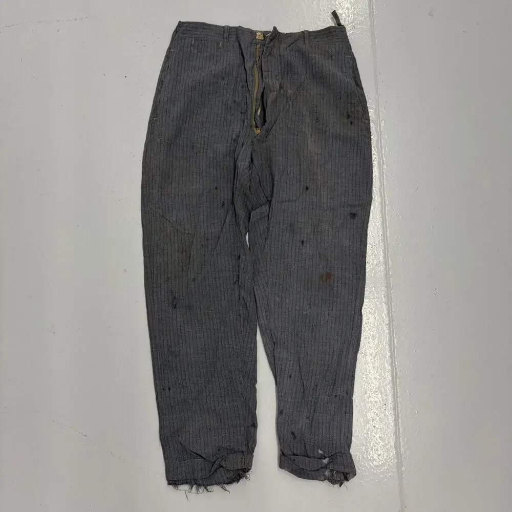 Vintage 50s Blue Striped Rayon Buckleback Pants 28x25